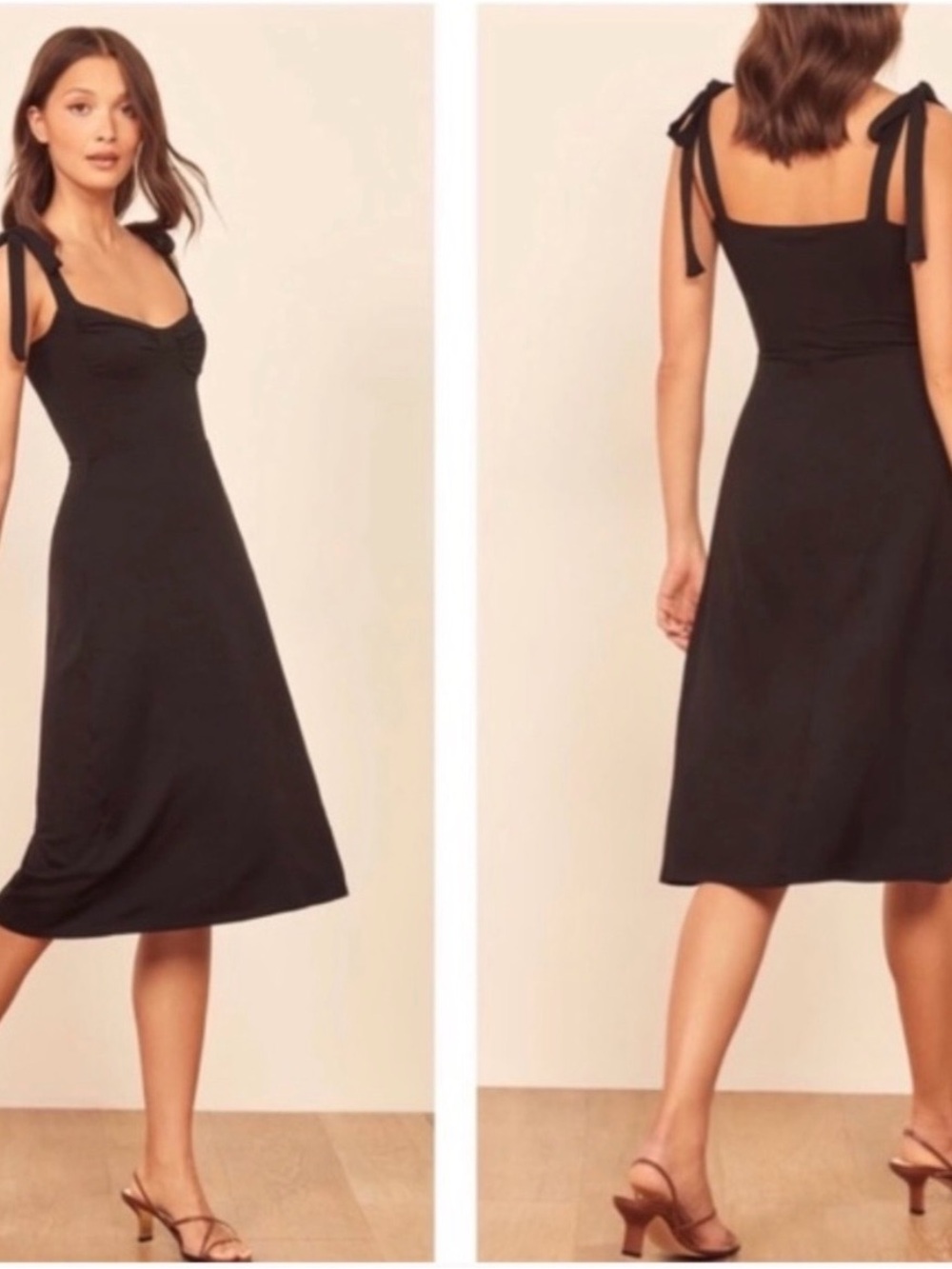 Reformation Black Tie-Shoulder Midi Dress